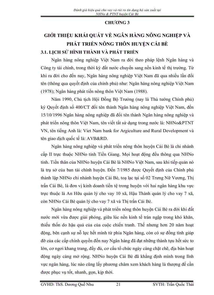 image for page Đánh giá hiệu quả cho vay và rủi ro tín dụng hộ sản xuất tại Ngân hàng Nông Nghiệp và Phát Triển Nông Thôn huyện Cái Bè