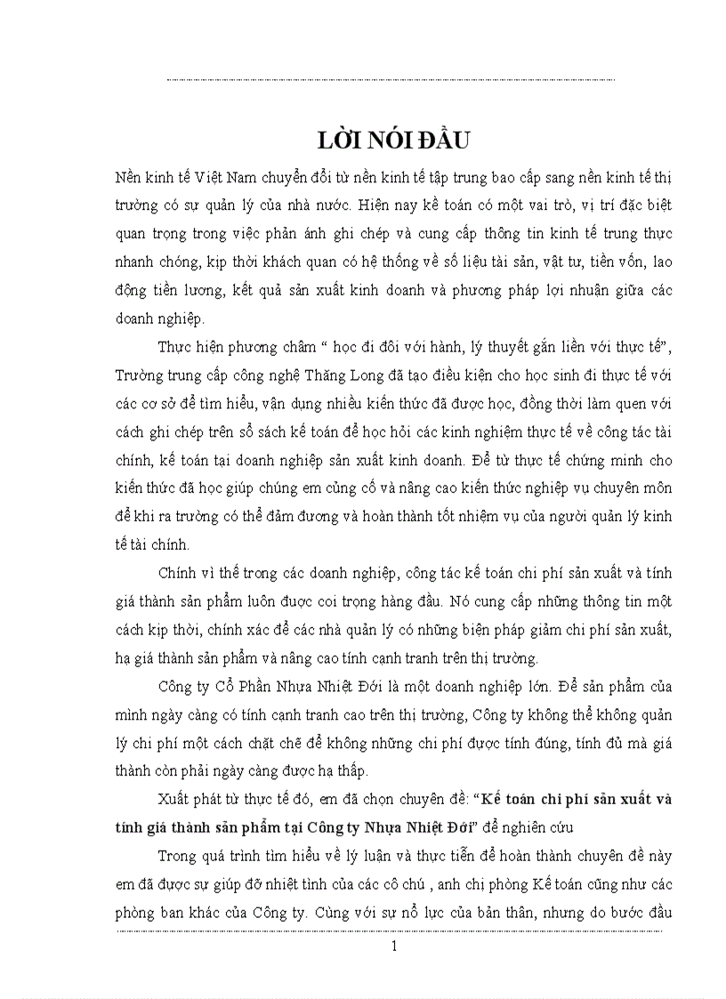 image for page Kế toán chi phí sản xuất và tính giá thành sản phẩm tại Công ty Nhựa Nhiệt Đới ko lý luận nhật ký chứng từ