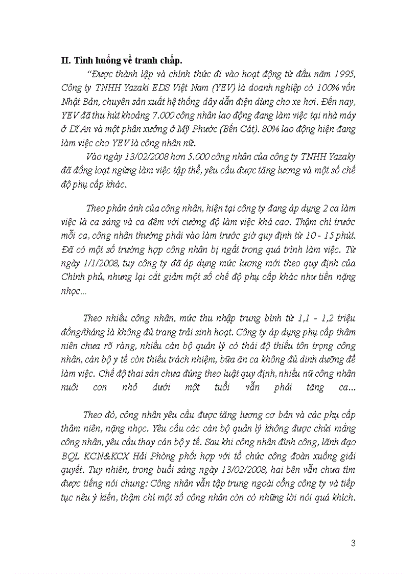 image for page Tình huống về tranh chấp lao động trong Công ty TNHH Yazaki EDS Việt Nam