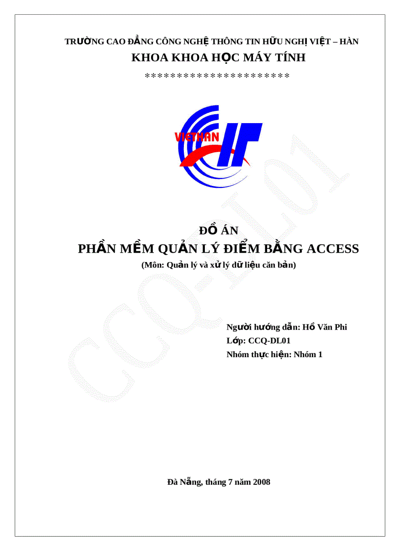 image for page Đồ án phần mềm quản lý điểm bằng access