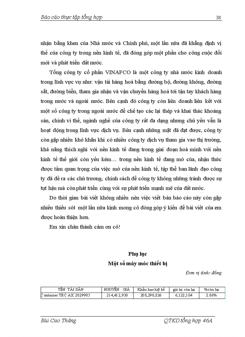 image for page Báo cáo tổng hợp tại Tổng công ty Cổ phầnVINAFCO