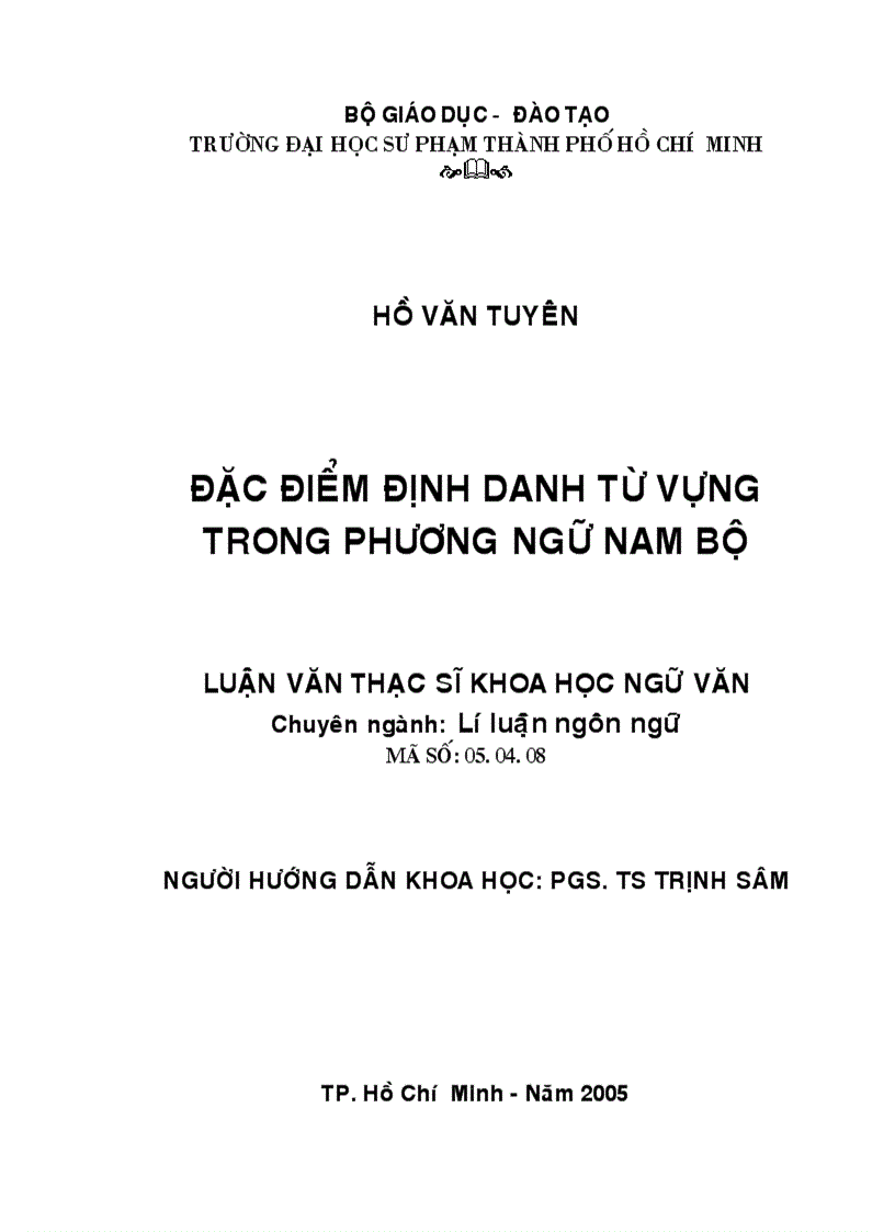 image for page Đặc điểm định danh từ vựng trong phương ngữ nam bộ