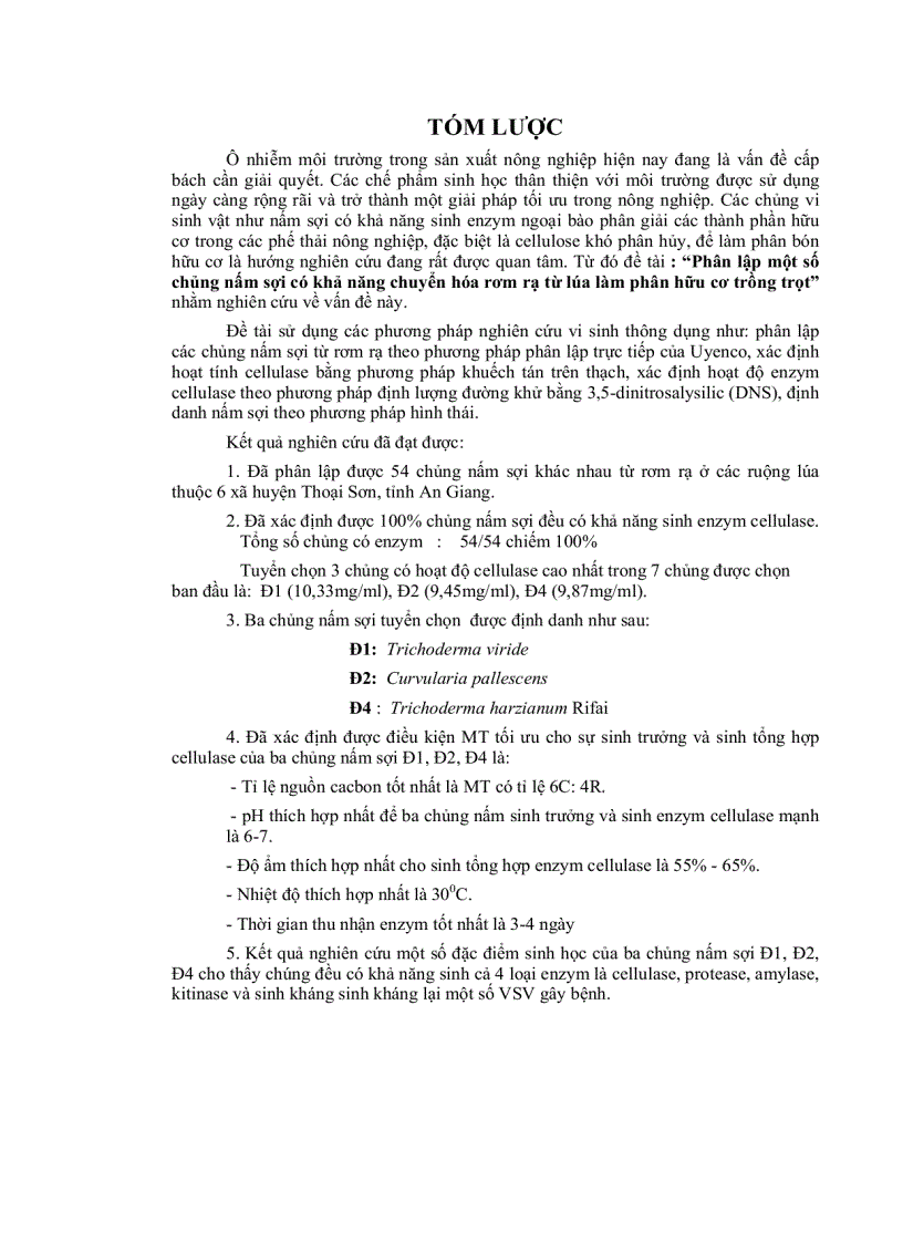 image for page Phân lập một số chủng nấm sợi có khả năng chuyển hóa rơm rạ từ lúa làm phân hữu cơ trồng trọt