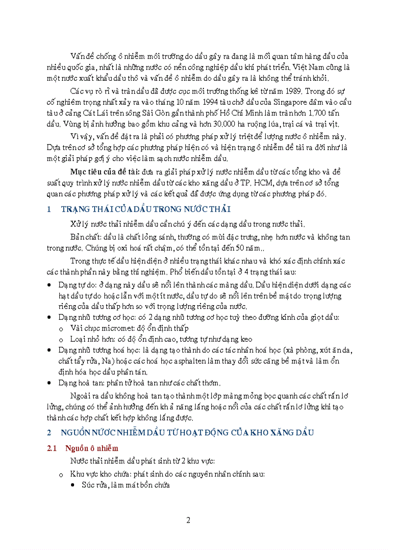 image for page Giải pháp xử lý nước nhiễm dầu từ các tổng kho và đề suất quy trình xử lý nước nhiễm dầu từ các kho xăng dầu ở TP HCM