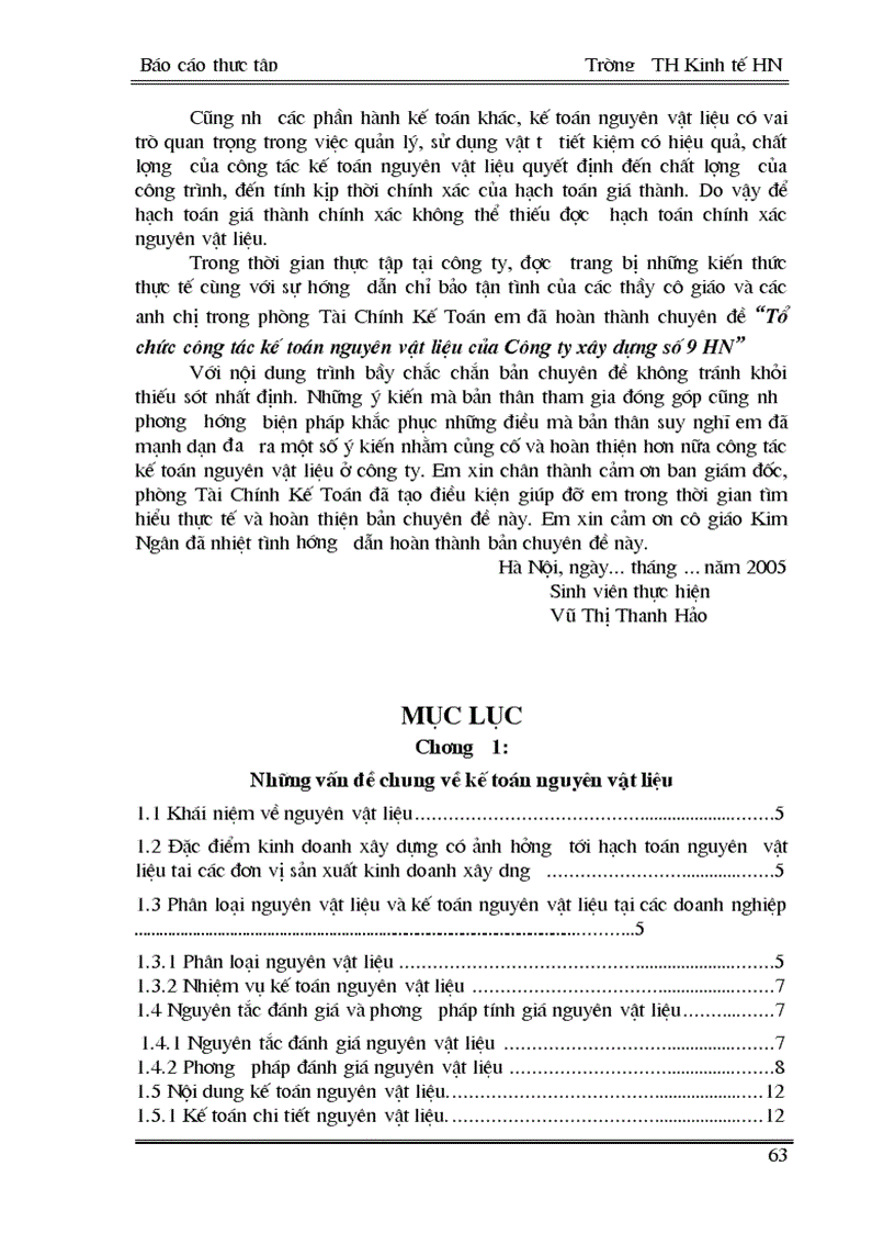 image for page Tổ chức công tác kế toán nguyên vật liệu của Công ty xây dựng số 9 Hà Nội