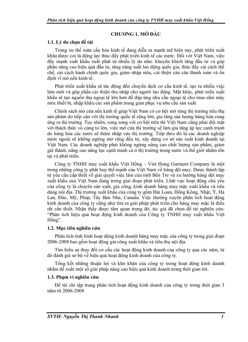 image for page Phân tích hiệu quả hoạt động kinh doanh của công ty Trách nhiệm hữu hạn may xuất khẩu Việt Hồng