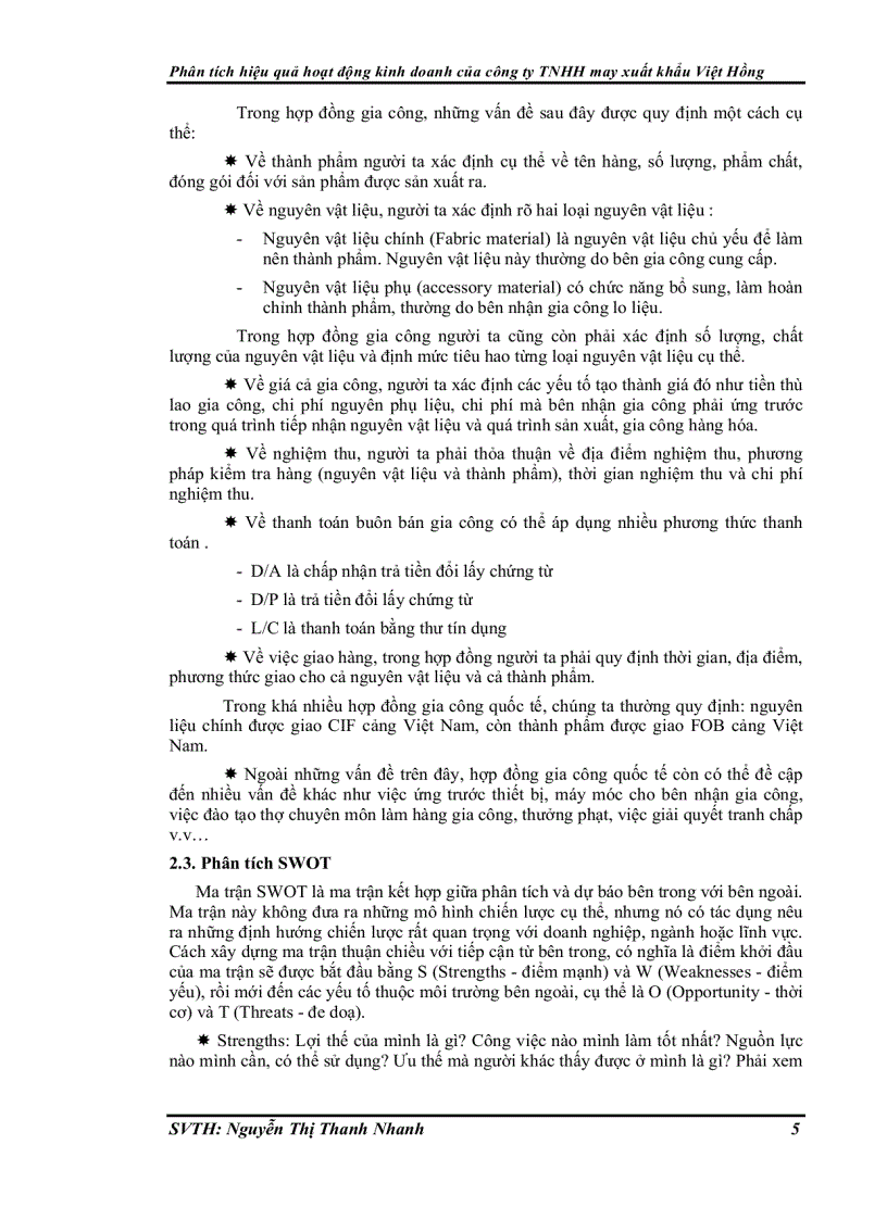 image for page Phân tích hiệu quả hoạt động kinh doanh của công ty Trách nhiệm hữu hạn may xuất khẩu Việt Hồng