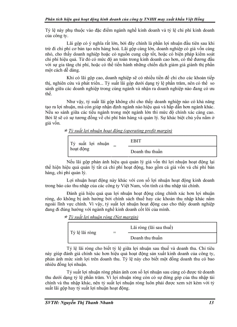 image for page Phân tích hiệu quả hoạt động kinh doanh của công ty Trách nhiệm hữu hạn may xuất khẩu Việt Hồng