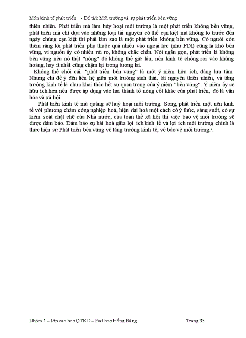 image for page Sự phát triển bền vững và môi trường