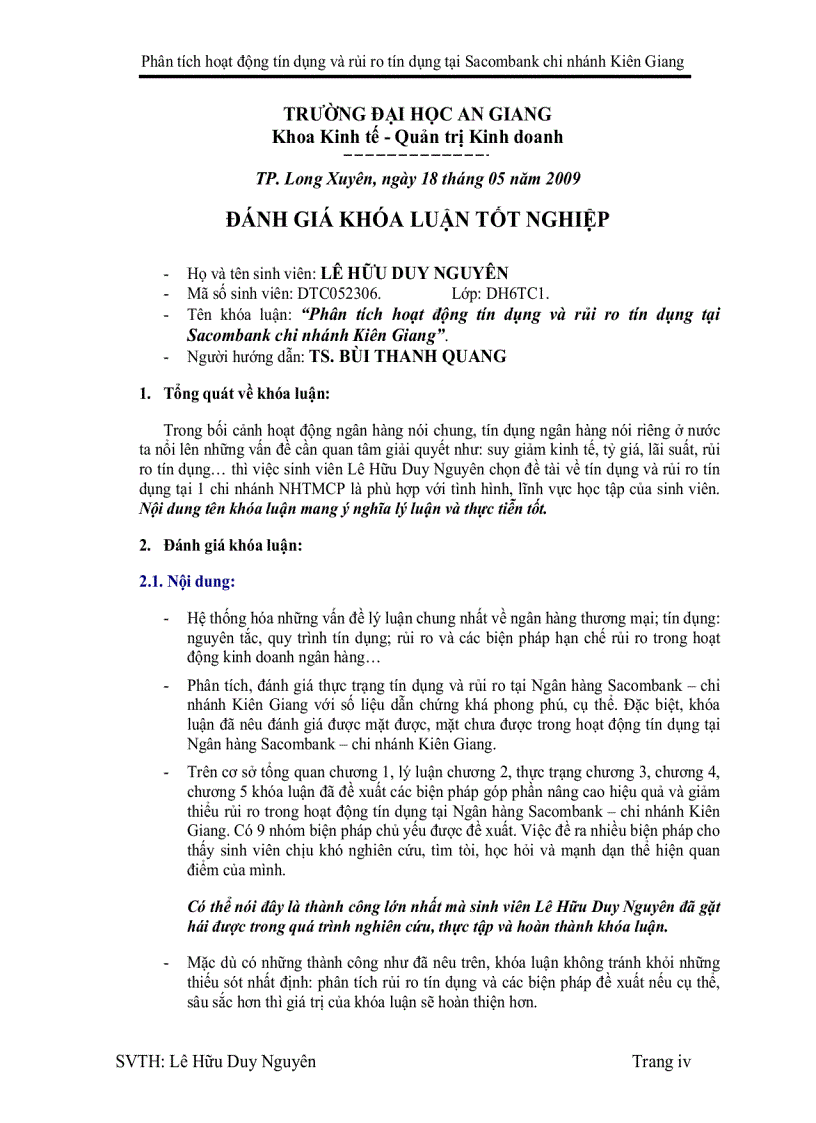 image for page Phân tích hoạt động tín dụng và rủi ro tín dụng tại Sacombank Chi nhánh Kiên Giang