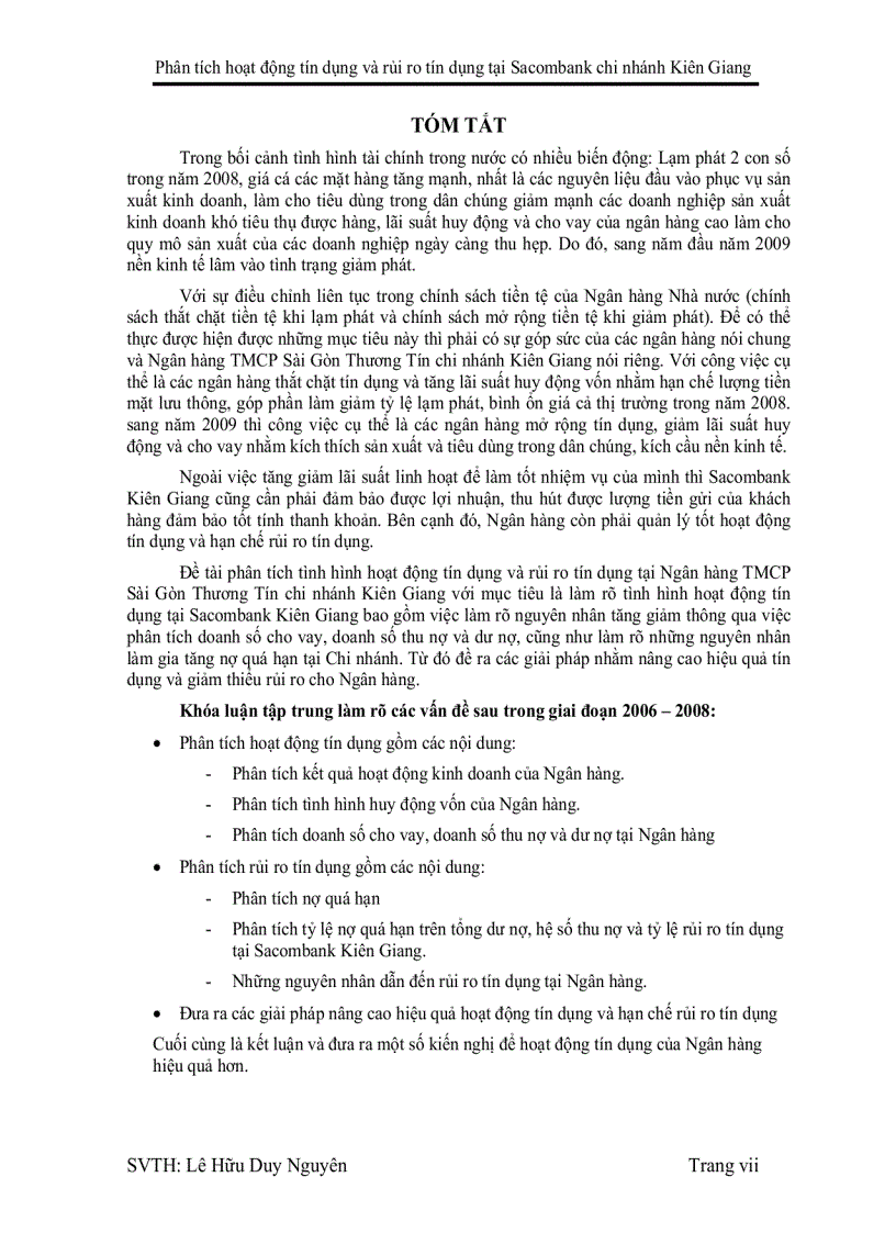 image for page Phân tích hoạt động tín dụng và rủi ro tín dụng tại Sacombank Chi nhánh Kiên Giang