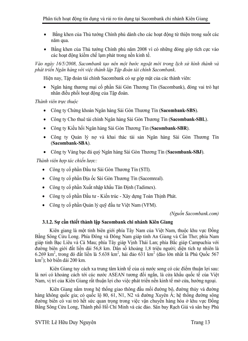 image for page Phân tích hoạt động tín dụng và rủi ro tín dụng tại Sacombank Chi nhánh Kiên Giang