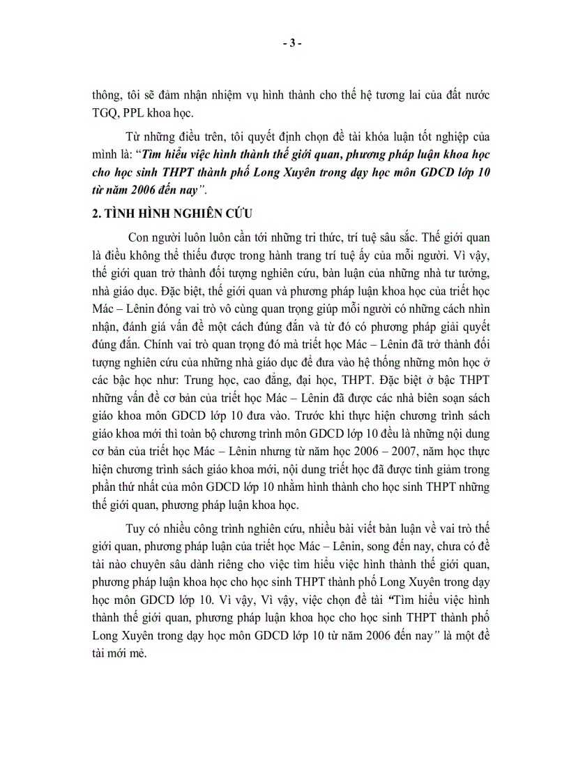image for page Tìm hiểu việc hình thành thế giới quan phương pháp luận khoa học cho học sinh Trung học phổ thông thành phố Long Xuyên trong dạy học môn Giáo dục công dân lớp 10 từ năm 2006 đến nay