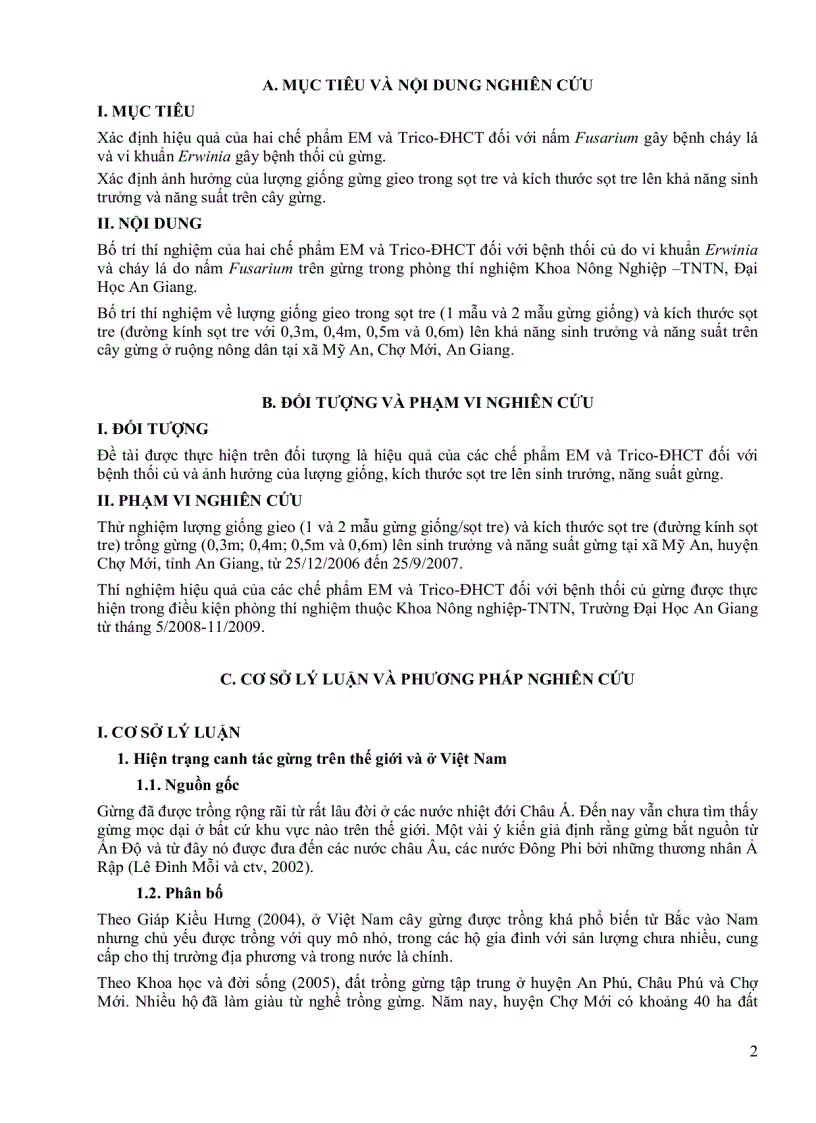 image for page Hiệu quả của chế phẩm EM TRICO ĐHCT đối với bệnh thối củ gừng và ảnh hưởng của lượng giống kích thước sọt tre lên sinh trưởng năng suất củ gừng tại Mỹ An Chợ Mới An Giang