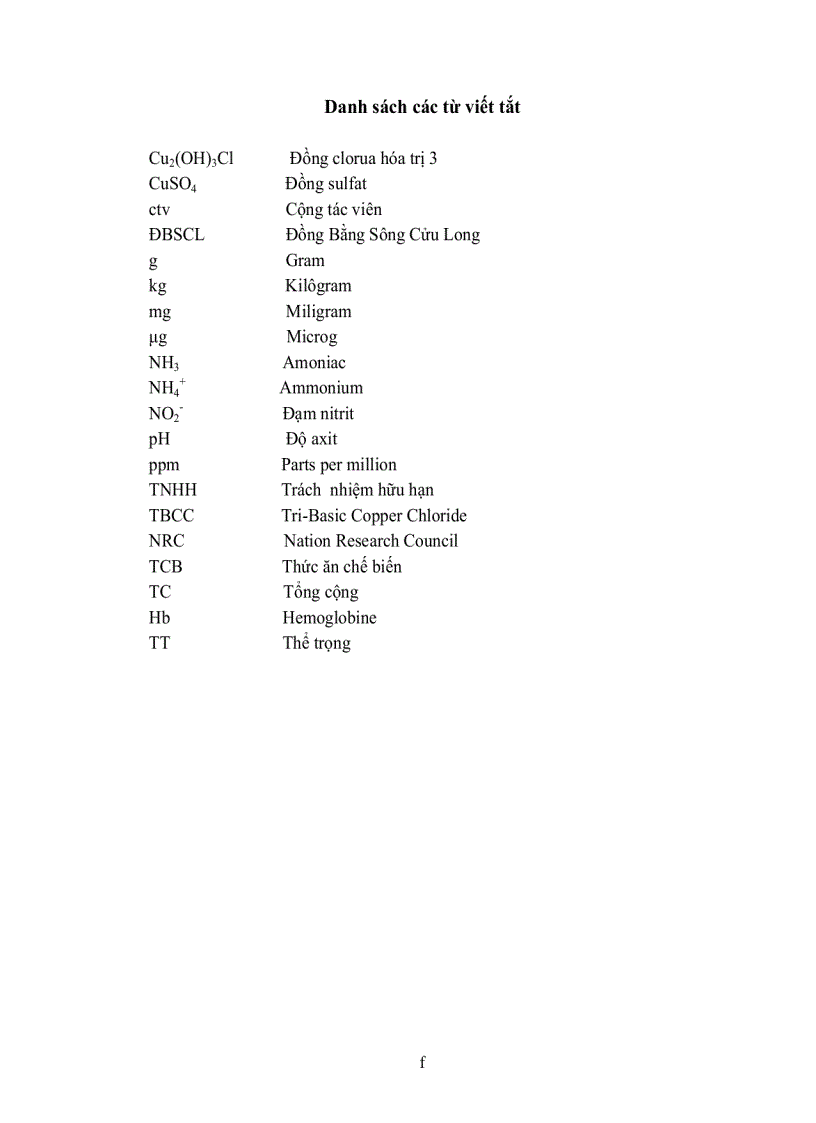 image for page Khảo sát ảnh hưởng nồng độ phối trộn Cu2 OH 3Cl trong thức ăn đến tỉ lệ sống tốc độ tăng trưởng và sự tích lũy Vitamin E Cu trong thịt fillet và gan của cá tra Pangasius hypophthalmus