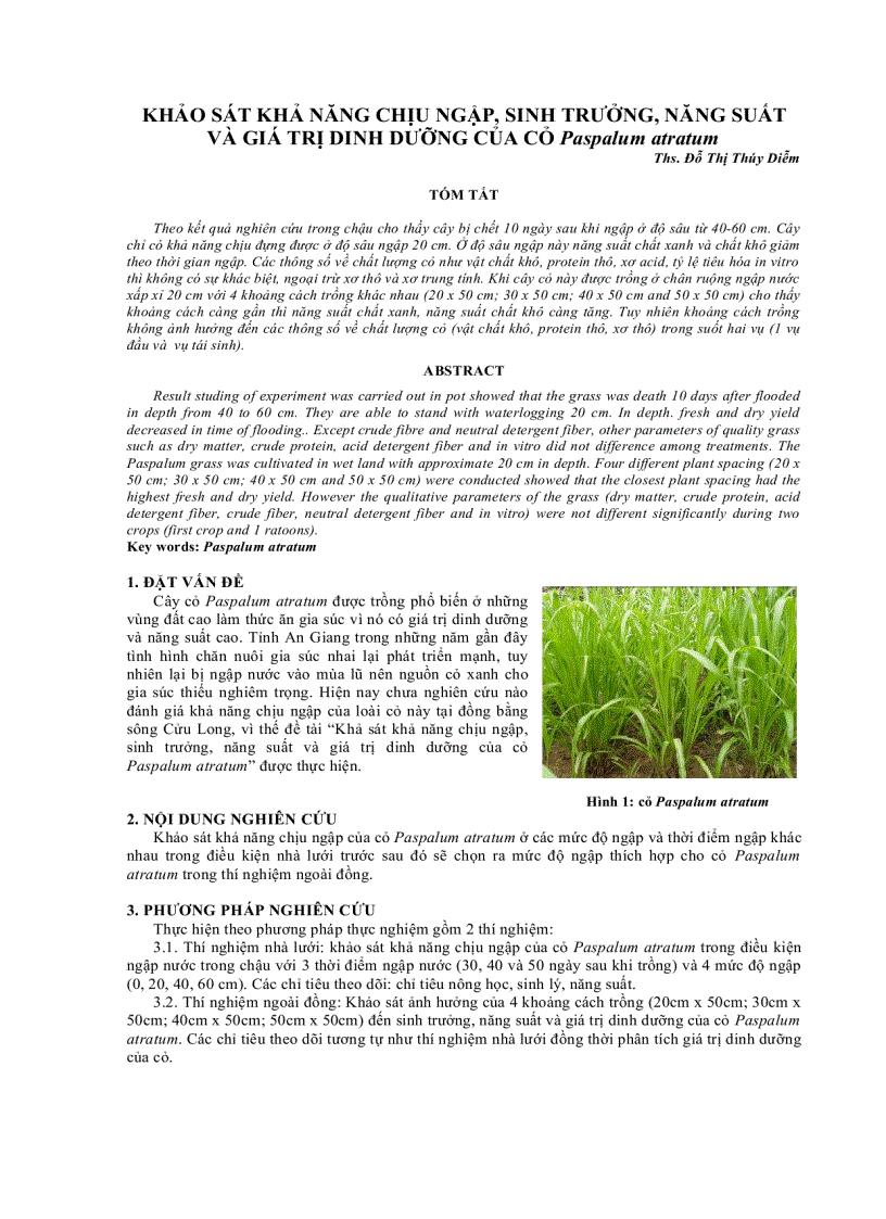 image for page Khảo sát khả năng chịu ngập sinh trưởng năng suất và dinh dưỡng của cỏ Paspalum atratum