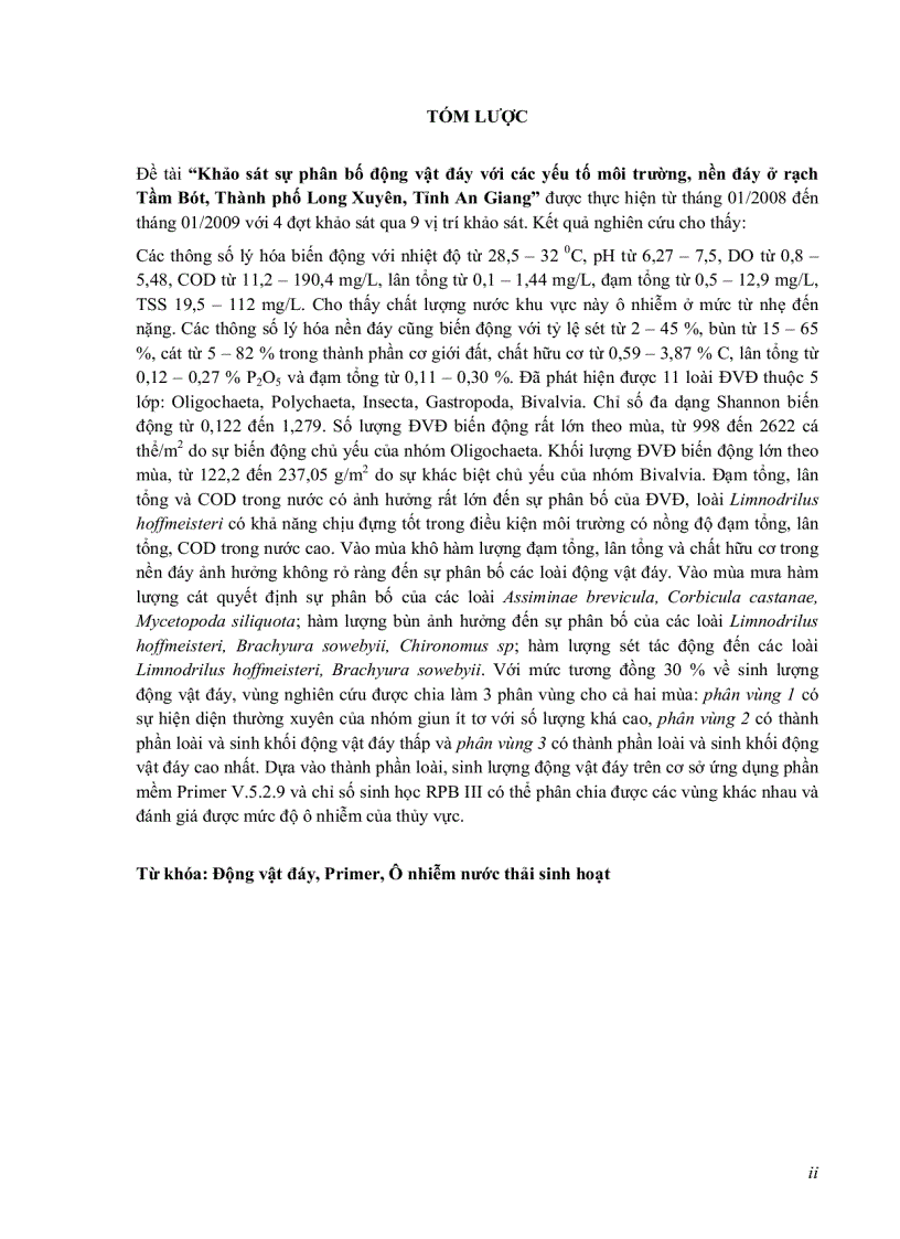 image for page Khảo sát sự phân bố động vật đáy với các yếu tố môi trường nền đáy ở rạch Tầm Bót Tp Long Xuyên