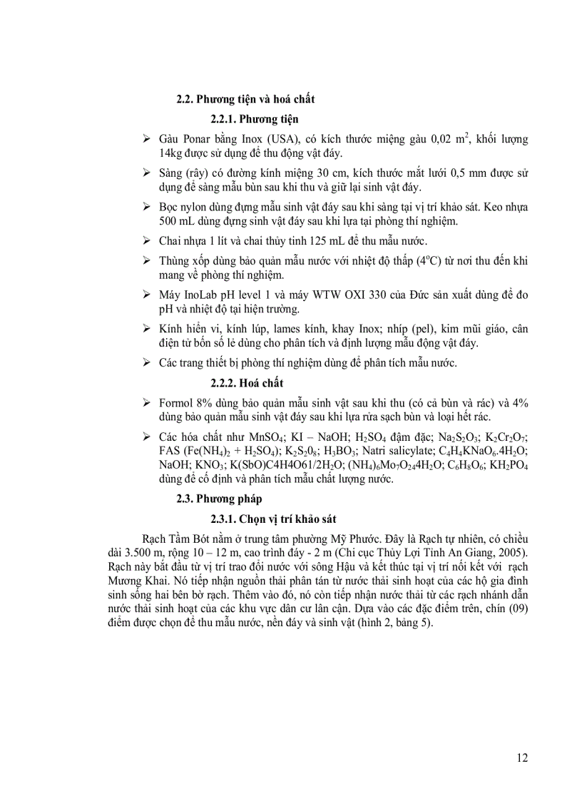 image for page Khảo sát sự phân bố động vật đáy với các yếu tố môi trường nền đáy ở rạch Tầm Bót Tp Long Xuyên
