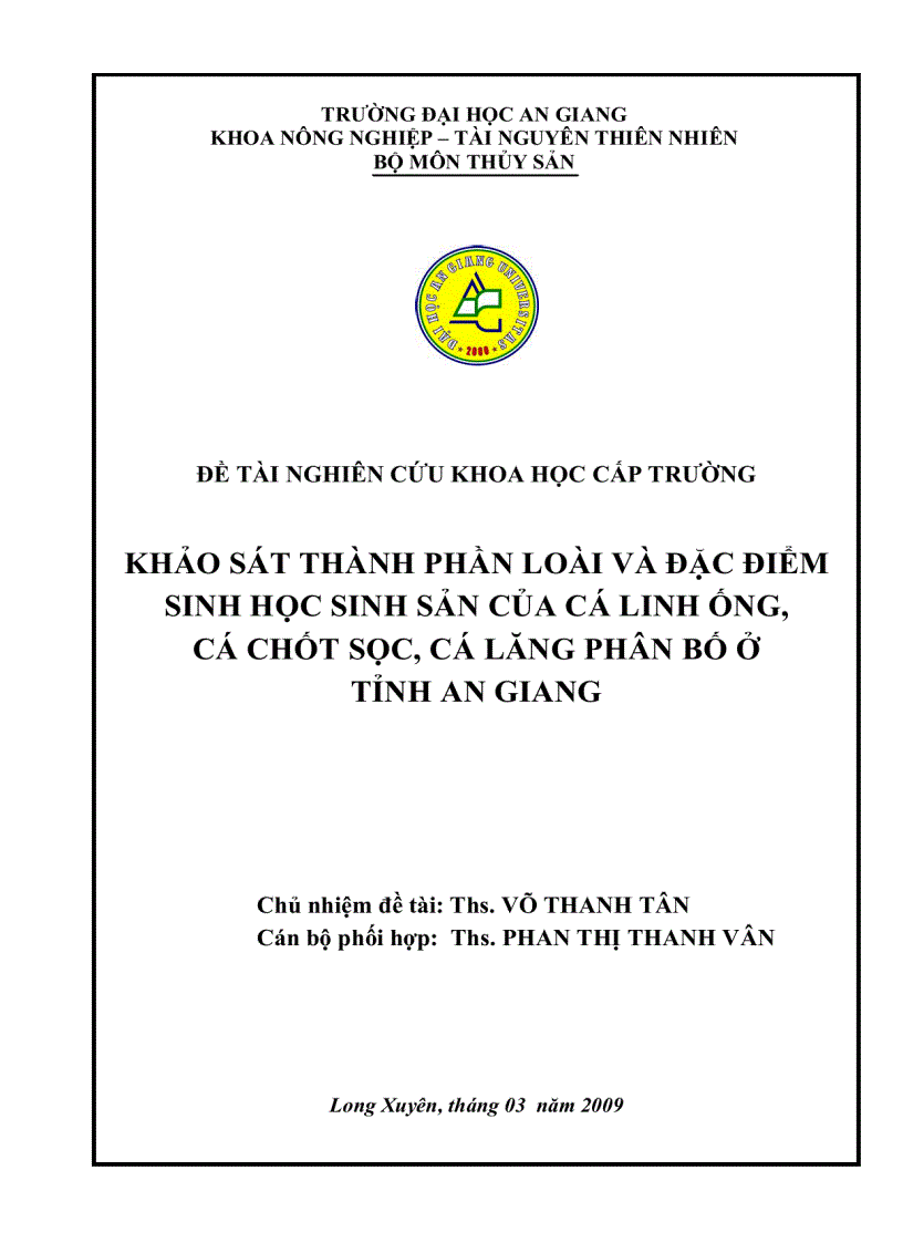 image for page Khảo sát thành phần loài và đặc điểm sinh học sinh sản của cá Linh ống cá Chốt sọc cá Lăng phân bố ở tỉnh An Giang