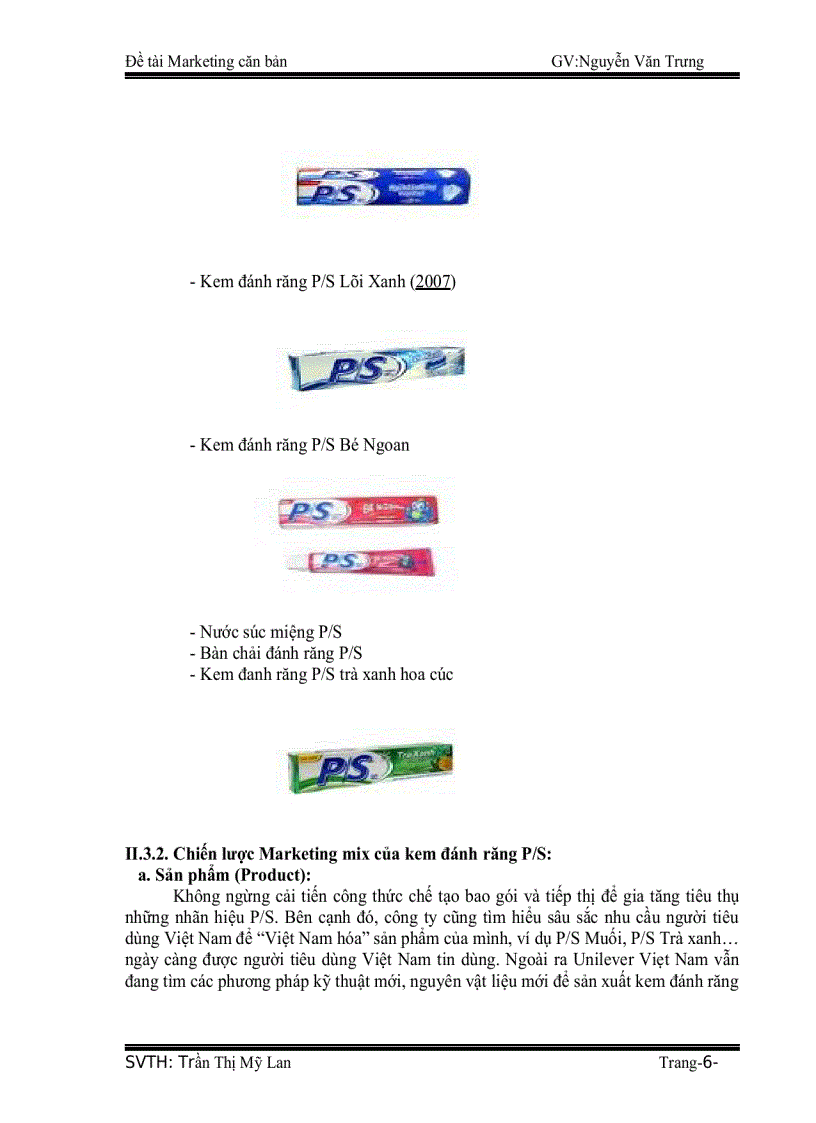 Chiến lược Marketing mix của kem đánh răng P S