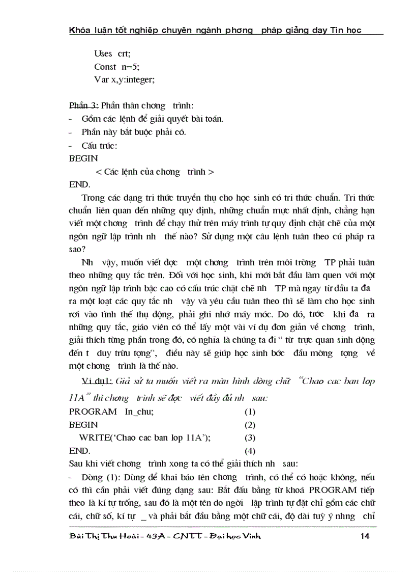 image for page Hình thành và phát triển năng lực trí tuệ chung cho học sinh THPT thông qua giảng dạy ngôn ngữ lập trình Pascal