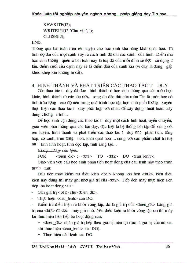 image for page Hình thành và phát triển năng lực trí tuệ chung cho học sinh THPT thông qua giảng dạy ngôn ngữ lập trình Pascal