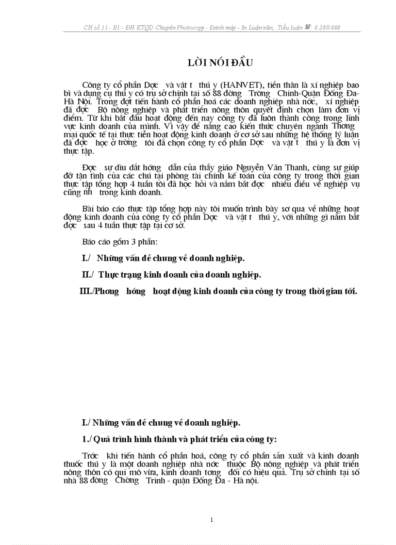 image for page Báo cáo thực tập Tại Công ty CP Dược và Vật tư thú y HN HANVET