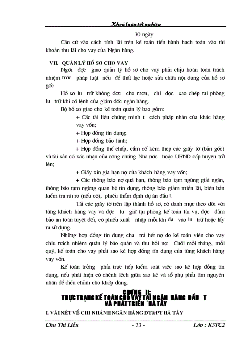 image for page Các giải pháp hoàn thiện nghiệp vụ kế toán cho vay tại chi nhánh ngân hàng NHĐT PT BIDV Hà Tây