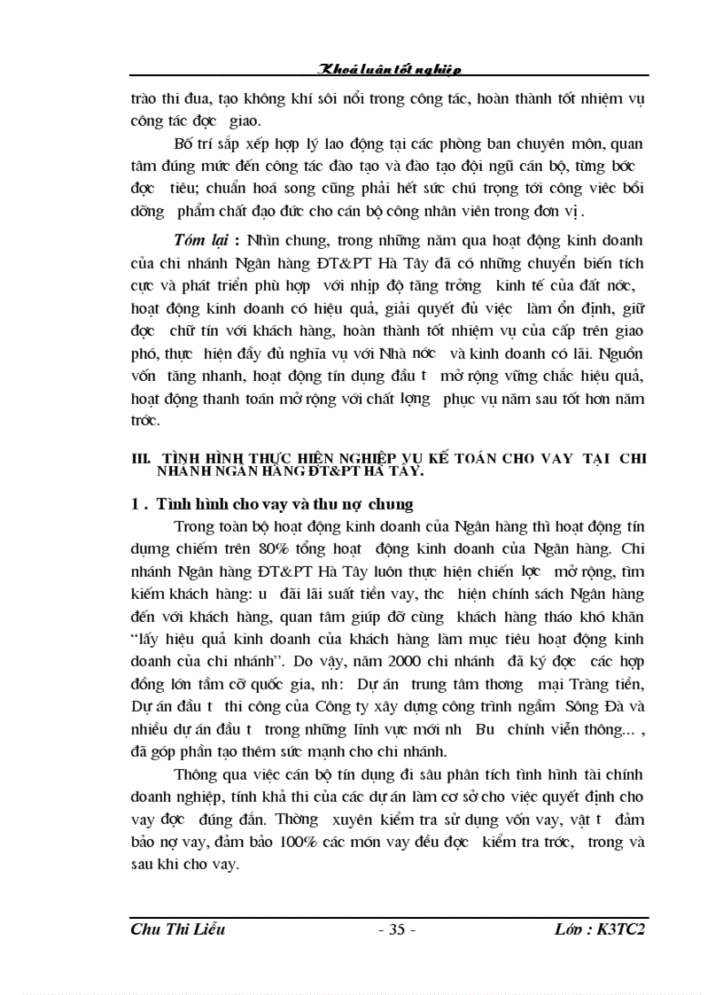 image for page Các giải pháp hoàn thiện nghiệp vụ kế toán cho vay tại chi nhánh ngân hàng NHĐT PT BIDV Hà Tây