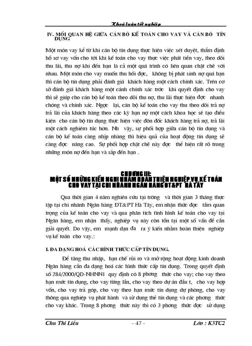 image for page Các giải pháp hoàn thiện nghiệp vụ kế toán cho vay tại chi nhánh ngân hàng NHĐT PT BIDV Hà Tây