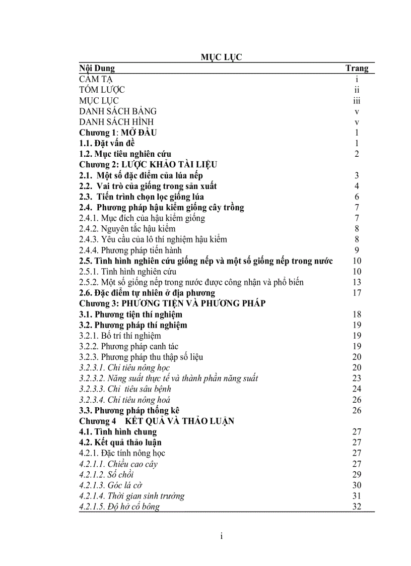 image for page Khảo Sát Đặc Tính Nông Học Năng Suất Và Một Số Đặc Tính Phẩm Chất Hạt Của 13 Giống Dòng Nếp Tại Trại Giống Bình Đức Vụ Đông Xuân Năm 2004 2005
