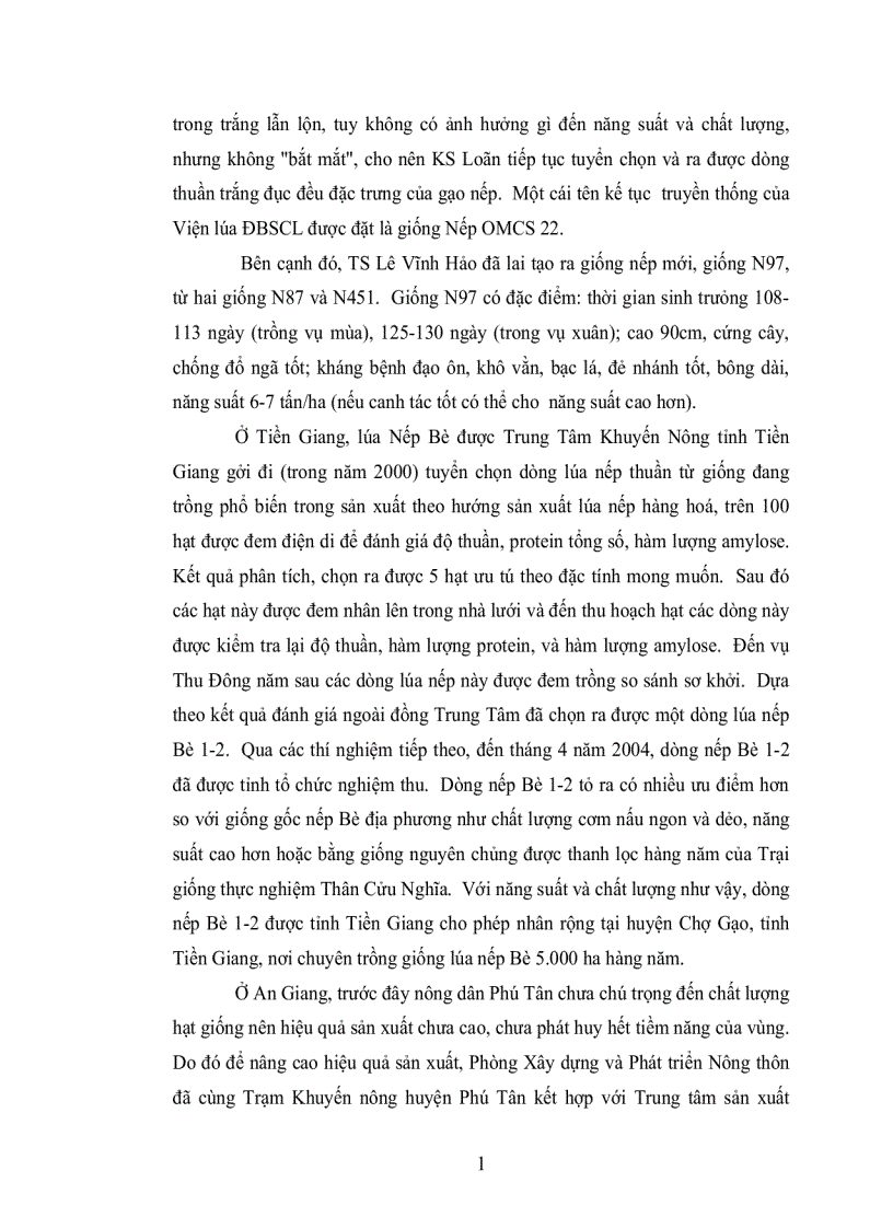 image for page Khảo Sát Đặc Tính Nông Học Năng Suất Và Một Số Đặc Tính Phẩm Chất Hạt Của 13 Giống Dòng Nếp Tại Trại Giống Bình Đức Vụ Đông Xuân Năm 2004 2005