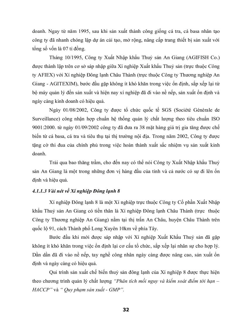 image for page Khảo Sát Hệ Thống Quản Lý Chất Lượng Theo HACCP Cho Mặt Hàng Cá Basa Fillet Đông Lạnh Của Công Ty AGIFISH Xí Nghiệp Đông Lạnh 8