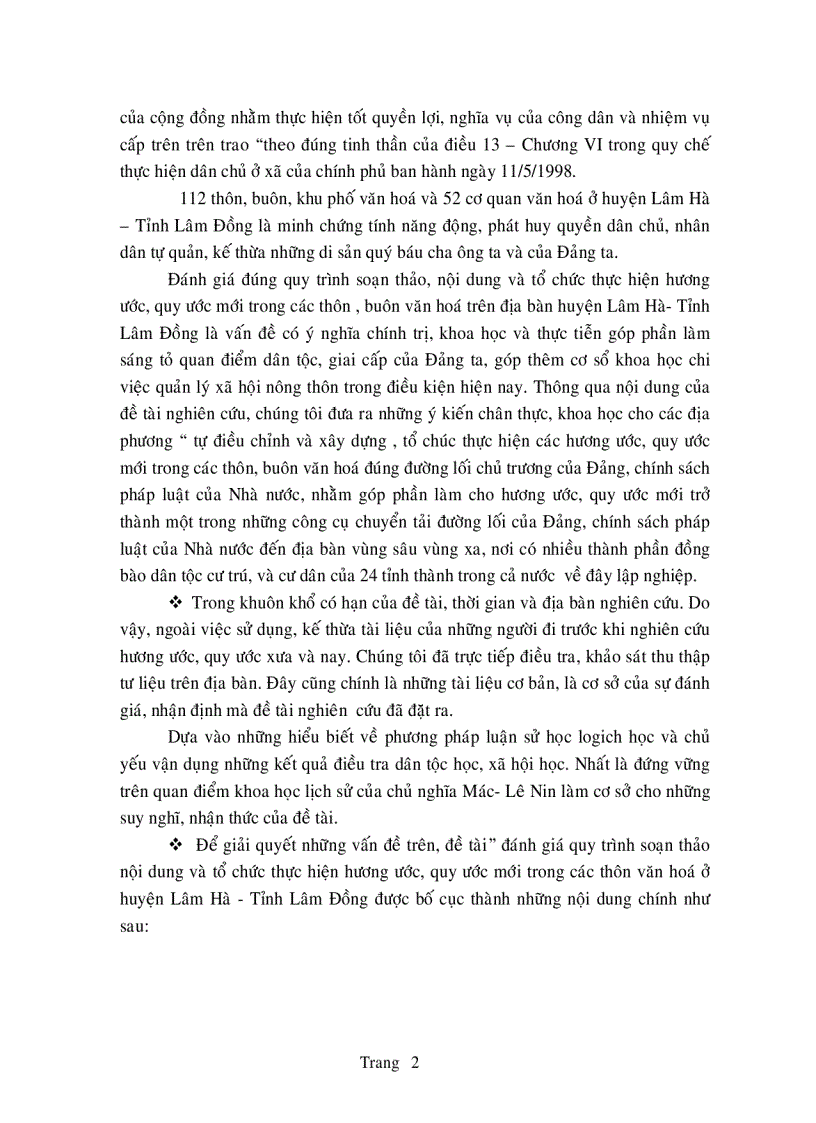 image for page Đánh giá quy trình soạn thảo nội dung và tổ chức thực hiện hương ước quy ước mới trong thôn văn hóa ở huyện Lâm Hà Lâm Đồng