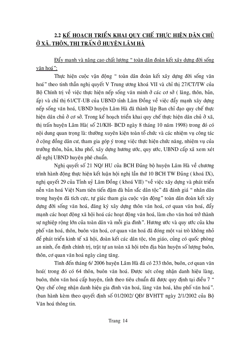 image for page Đánh giá quy trình soạn thảo nội dung và tổ chức thực hiện hương ước quy ước mới trong thôn văn hóa ở huyện Lâm Hà Lâm Đồng