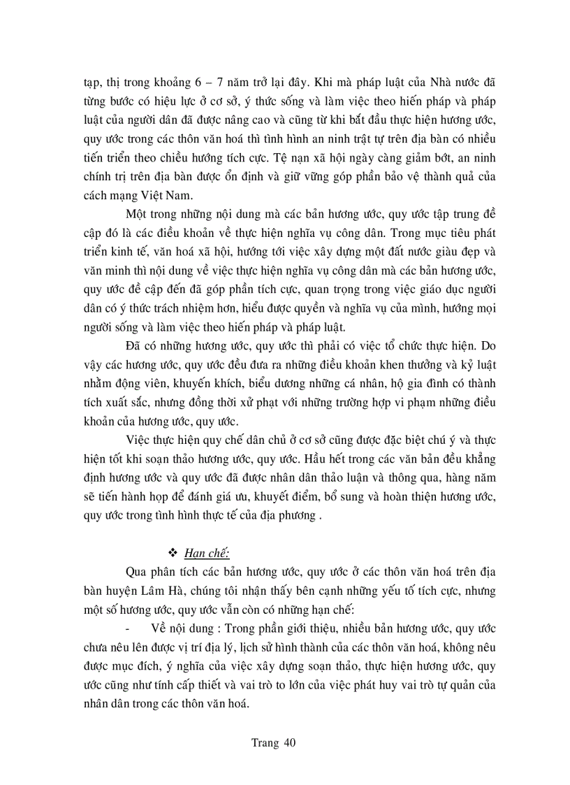 image for page Đánh giá quy trình soạn thảo nội dung và tổ chức thực hiện hương ước quy ước mới trong thôn văn hóa ở huyện Lâm Hà Lâm Đồng
