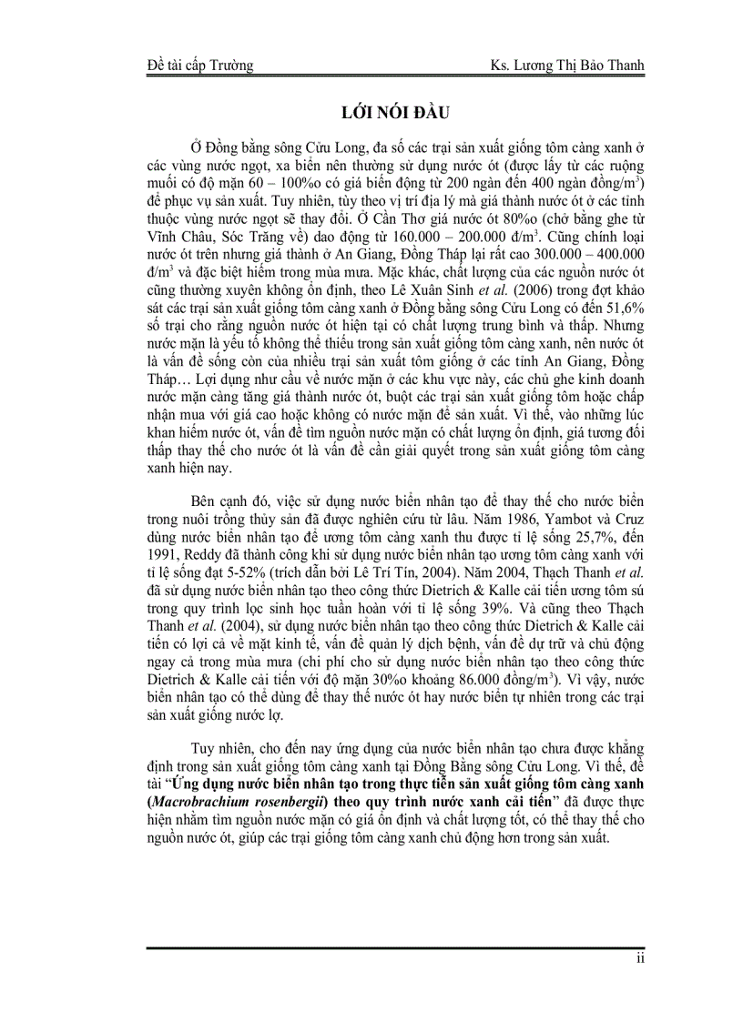 image for page Ứng dụng nước biển nhân tạo trong thực tiễn sản xuất giống tôm càng xanh Macrobrachium rosenbergii theo quy trình nước xanh cải tiến