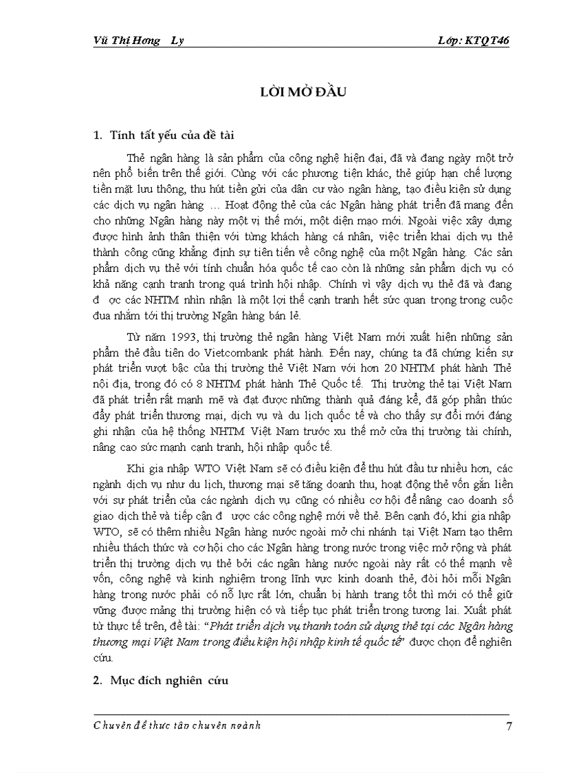 Phát triển dịch vụ thanh toán sử dụng thẻ tại các Ngân hàng Thương mại VN trong điều kiện hội nhập kinh tế quốc tế