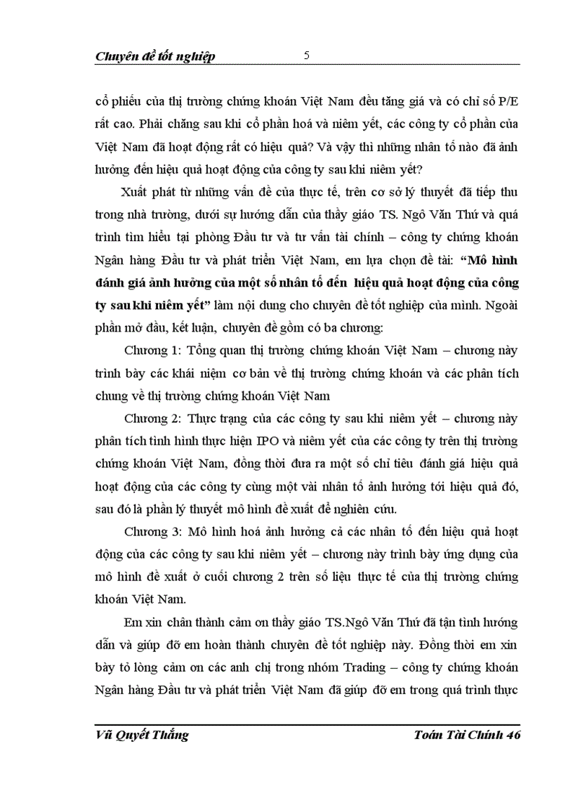 image for page Mô hình đánh giá ảnh hưởng của 1 số nhân tố đến hiệu quả hoạt động của Công ty sau khi niêm yết