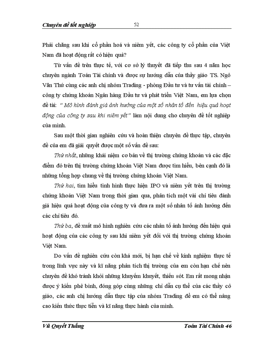 image for page Mô hình đánh giá ảnh hưởng của 1 số nhân tố đến hiệu quả hoạt động của Công ty sau khi niêm yết