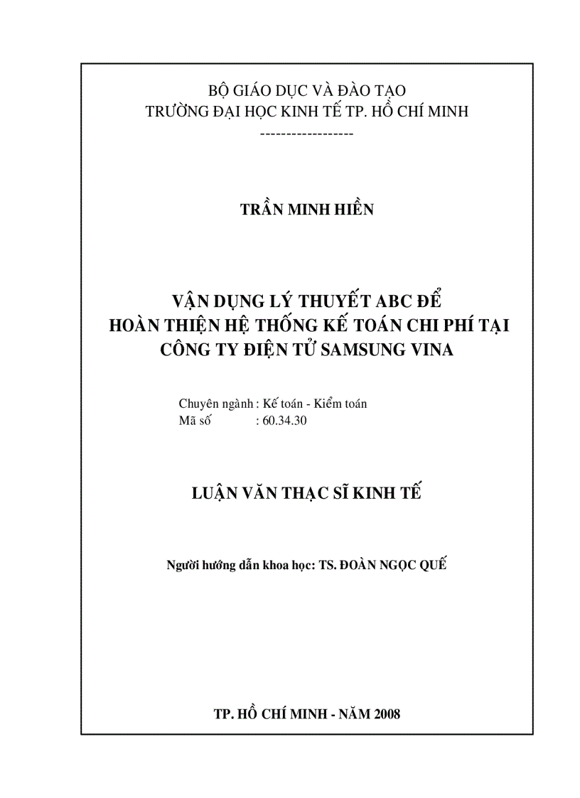 Vận dụng lý thuyết ABC để hoàn thiện hệ thống kế toán chi phí tại công ty điện tử SAMSUNG VINA