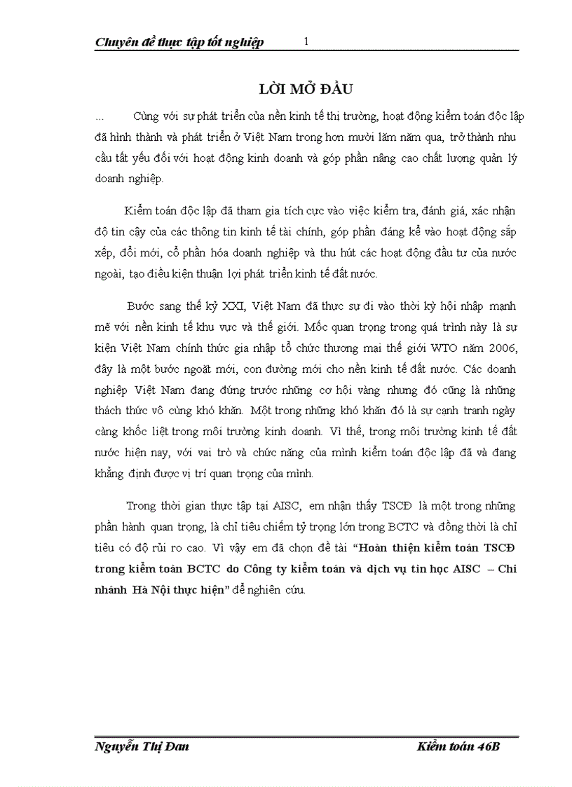 image for page Hoàn thiện kiểm toán TSCĐ trong kiểm toán BCTC do Công ty kiểm toán và dịch vụ tin học AISC Chi nhánh Hà Nội thực hiện