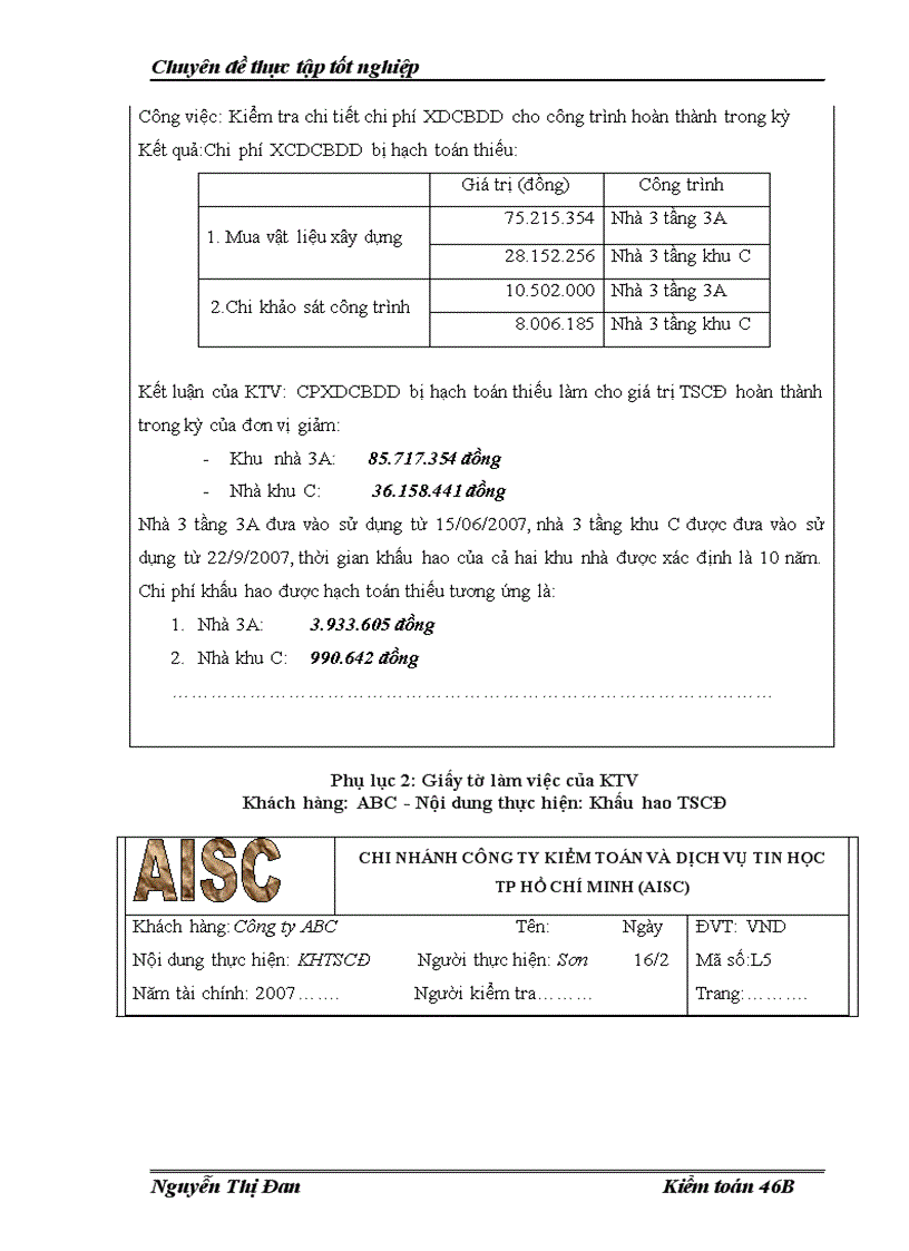 image for page Hoàn thiện kiểm toán TSCĐ trong kiểm toán BCTC do Công ty kiểm toán và dịch vụ tin học AISC Chi nhánh Hà Nội thực hiện