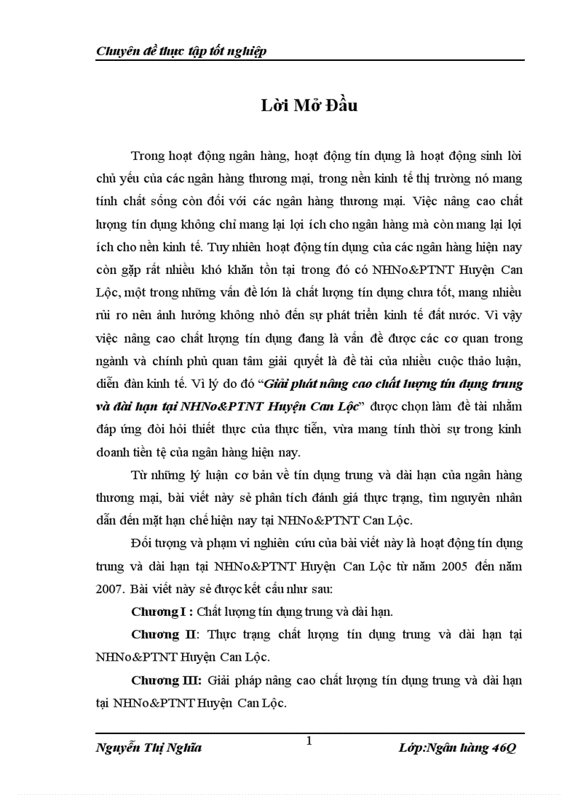 image for page Giải phát nâng cao chất lượng tín dụng trung và dài hạn tại NHNo PTNT Huyện Can Lộc