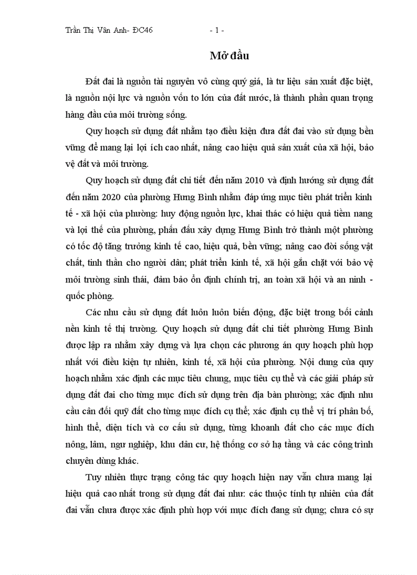 image for page Hoàn thiện công tác quy hoạch sử dụng đất chi tiết đến năm 2010 và định hướng sử dụng đất đến năm 2020 của phường Hưng Bình thành phố Vinh