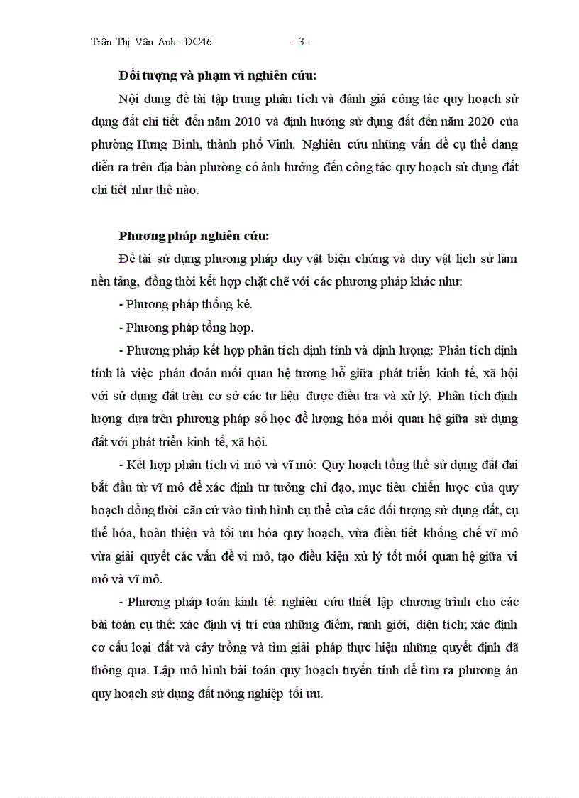 image for page Hoàn thiện công tác quy hoạch sử dụng đất chi tiết đến năm 2010 và định hướng sử dụng đất đến năm 2020 của phường Hưng Bình thành phố Vinh