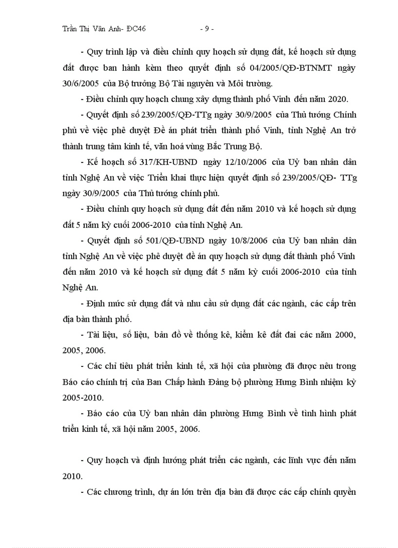 image for page Hoàn thiện công tác quy hoạch sử dụng đất chi tiết đến năm 2010 và định hướng sử dụng đất đến năm 2020 của phường Hưng Bình thành phố Vinh