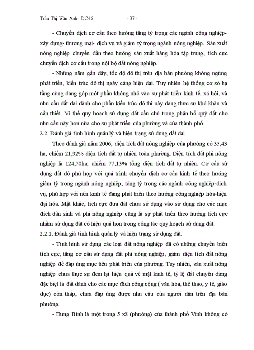 image for page Hoàn thiện công tác quy hoạch sử dụng đất chi tiết đến năm 2010 và định hướng sử dụng đất đến năm 2020 của phường Hưng Bình thành phố Vinh