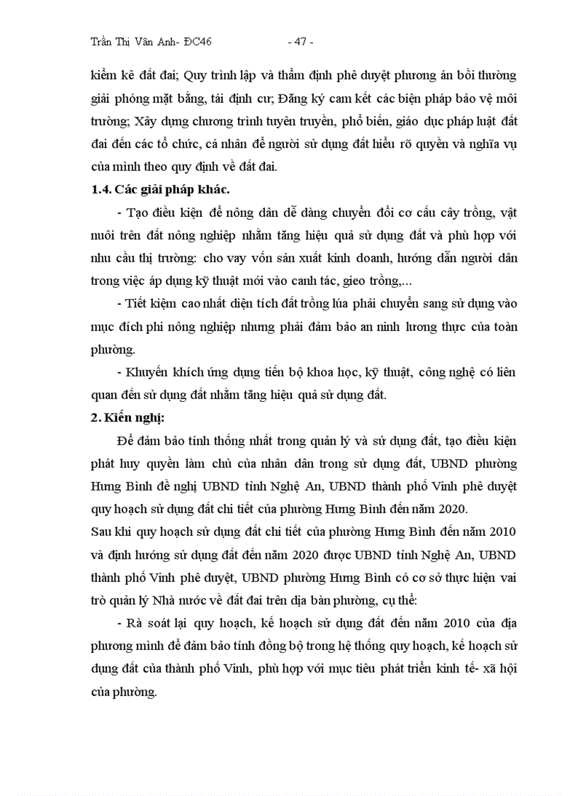 image for page Hoàn thiện công tác quy hoạch sử dụng đất chi tiết đến năm 2010 và định hướng sử dụng đất đến năm 2020 của phường Hưng Bình thành phố Vinh