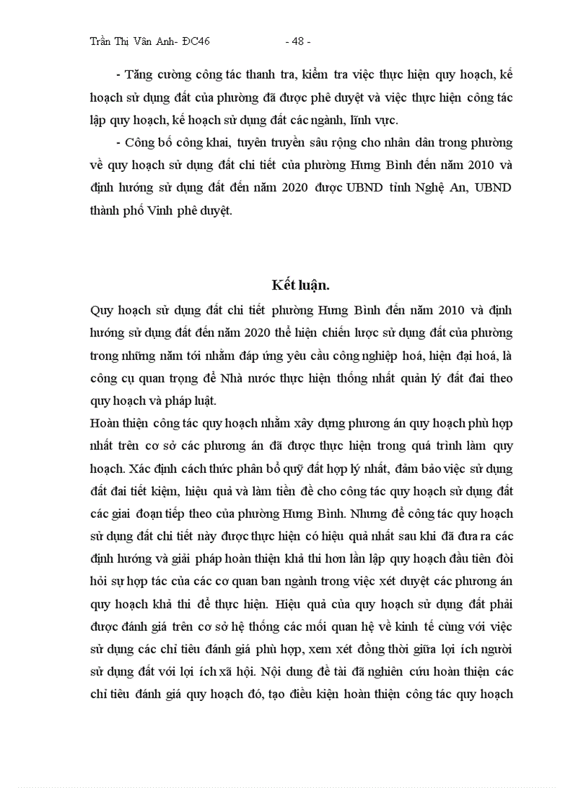 image for page Hoàn thiện công tác quy hoạch sử dụng đất chi tiết đến năm 2010 và định hướng sử dụng đất đến năm 2020 của phường Hưng Bình thành phố Vinh
